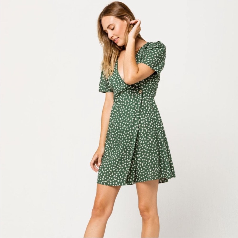 Volcom ditsy floral  green wrap dress